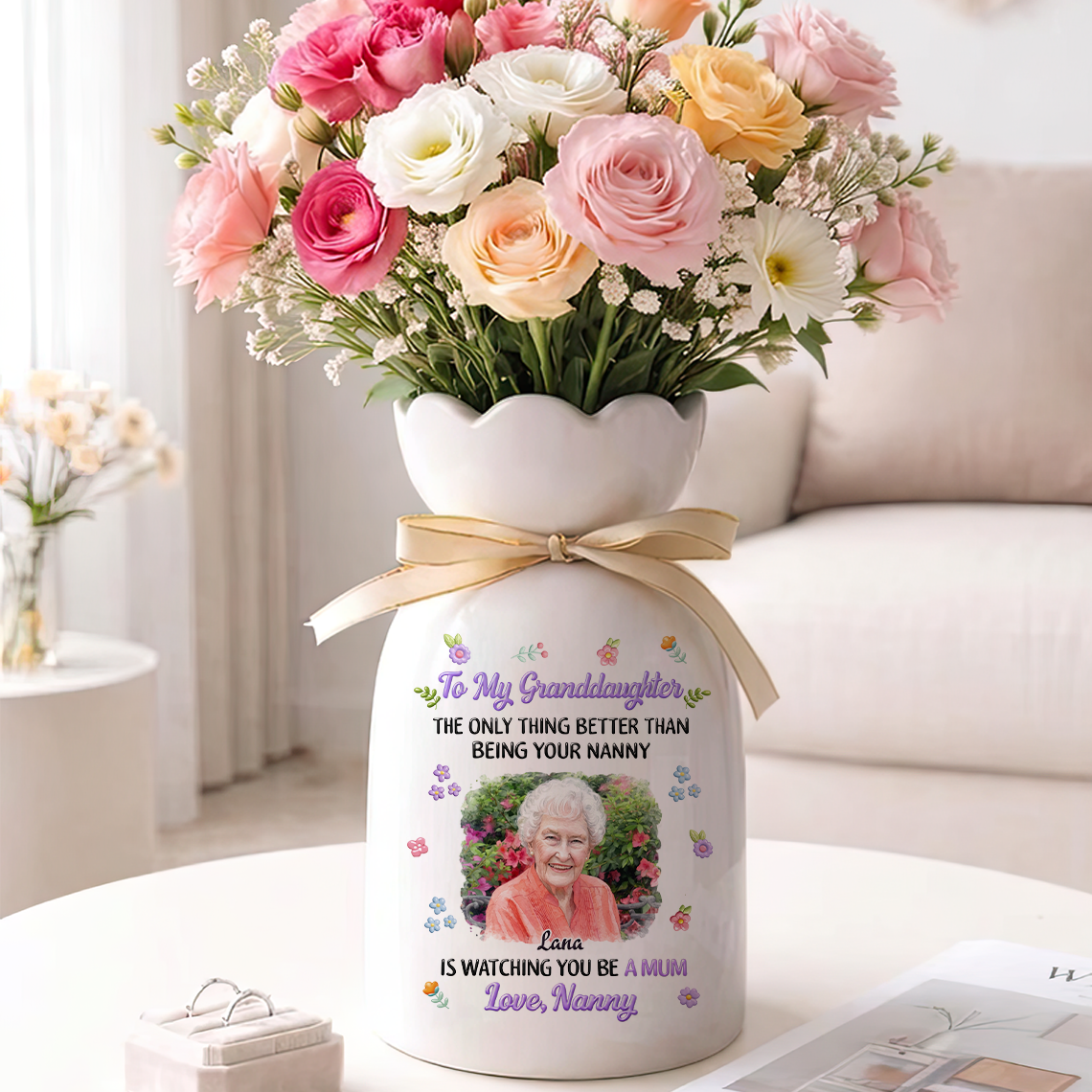 To My Daughter Granddaughter - Personalized Custom Ribbon Tie Flower Vase