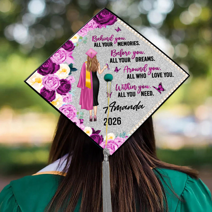 Behind You Flowers Senior Graduation Gift - Personalized Printed Graduation Cap Topper