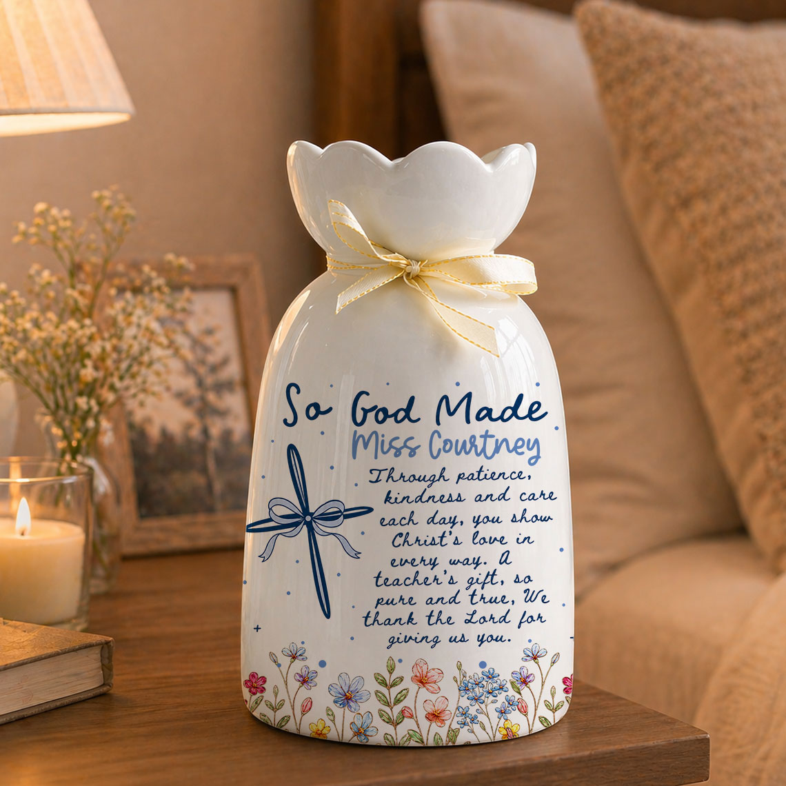 Personalized Teacher Gift - Custom Teacher Appreciation End of Year - Personalized Custom Ribbon Tie Flower Vase