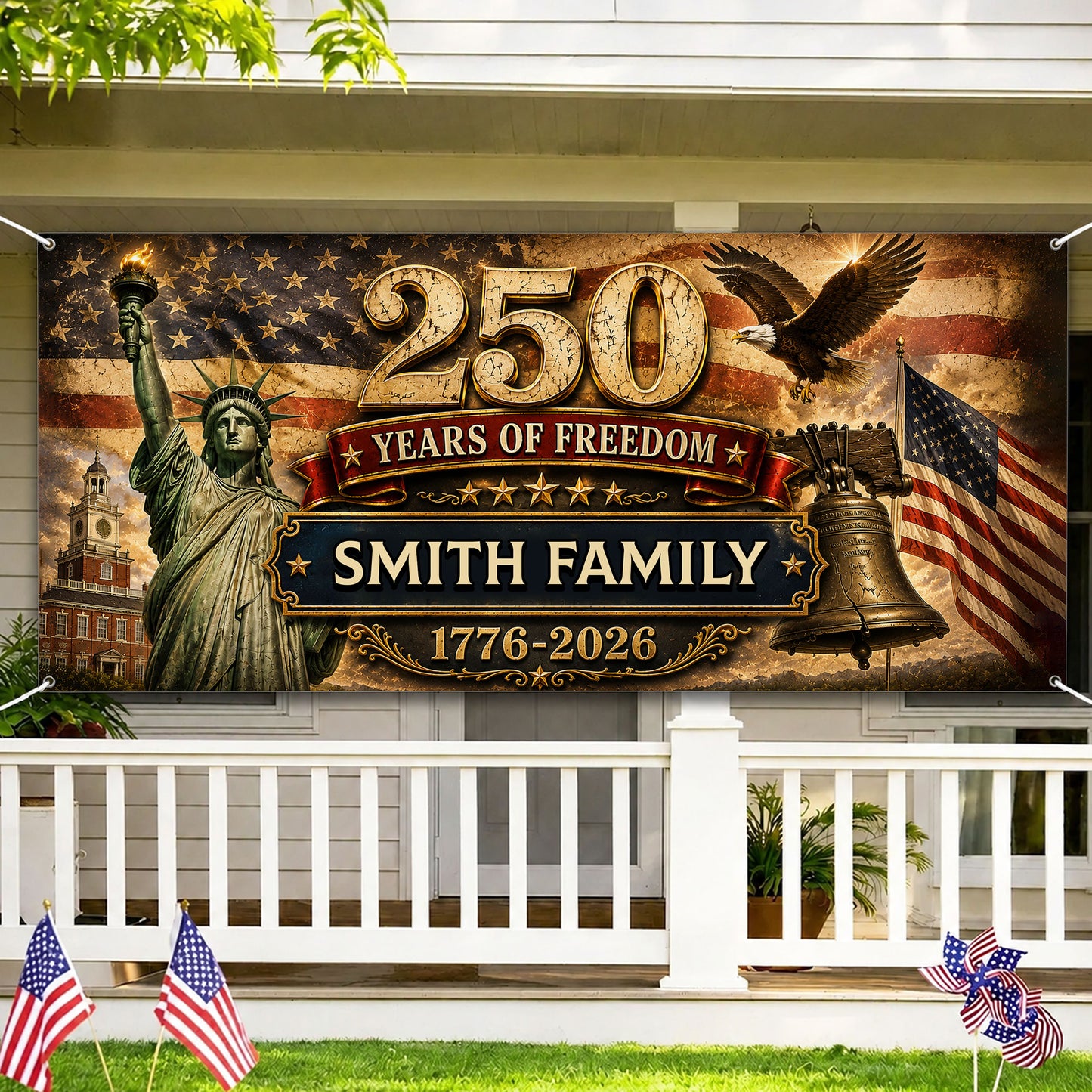 250 Years Decor 1776–2026 Patriotic Banner - Personalized Semiquincentennial Banner