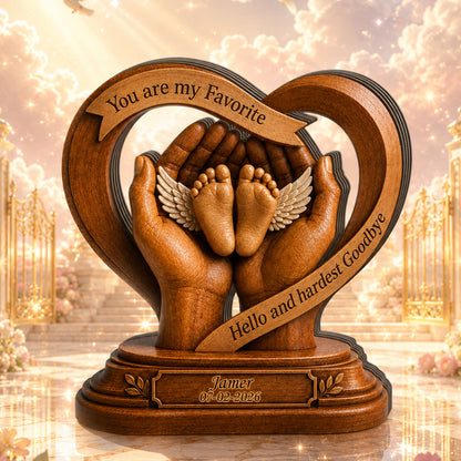 Baby Memorial Heart Wooden - Personalized Memorial Wooden Sign - Custom Angel Figure Block, Sympathy Gift