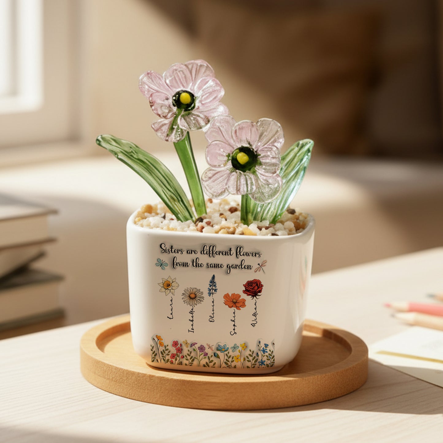 Sisters Are Different Flowers From The Same Garden - Personalized Custom Glass Everlasting Flowers