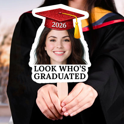 Look Who's Graduate Face Fans With Wooden Handle - Fans Faces Class Of 2026