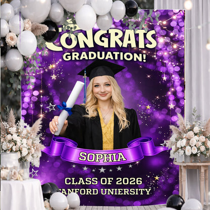 Colorful Custom Graduation Party Backdrop - Personalized Congrats Graduation Backdrop