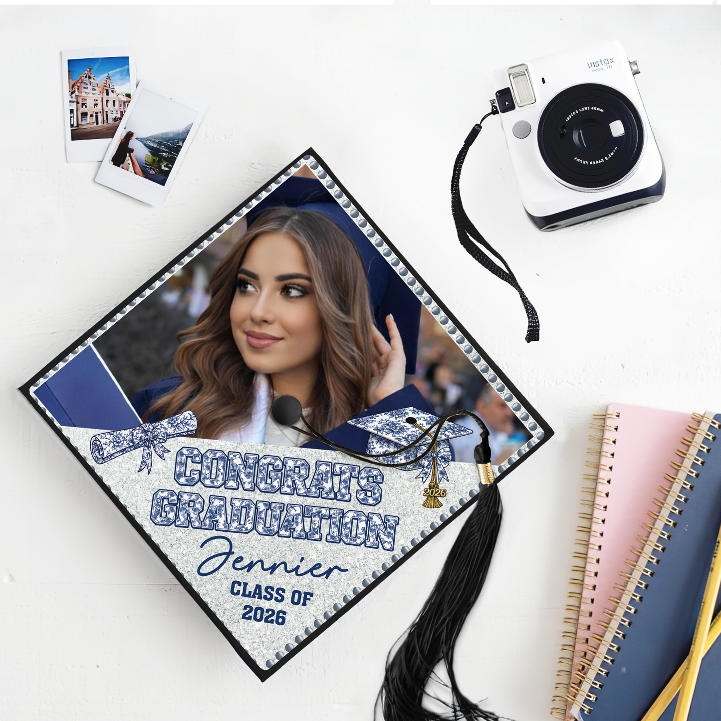 Personalized Senior Graduation Bow Coquette Cap Topper - Personalized Printed Graduation Cap Topper