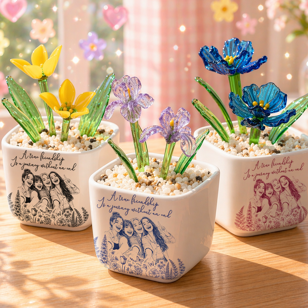 Custom Photo Pencil Sketch A True Friendship - Personalized Custom Glass Everlasting Flowers