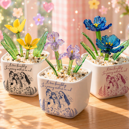 Custom Photo Pencil Sketch A True Friendship - Personalized Custom Glass Everlasting Flowers