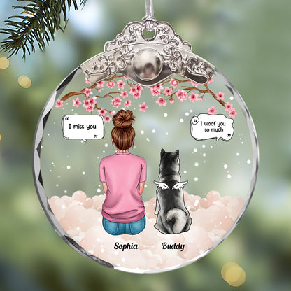 I Miss You Dog Loss - Personalized Glass Ornament With Silver and Gold Cap