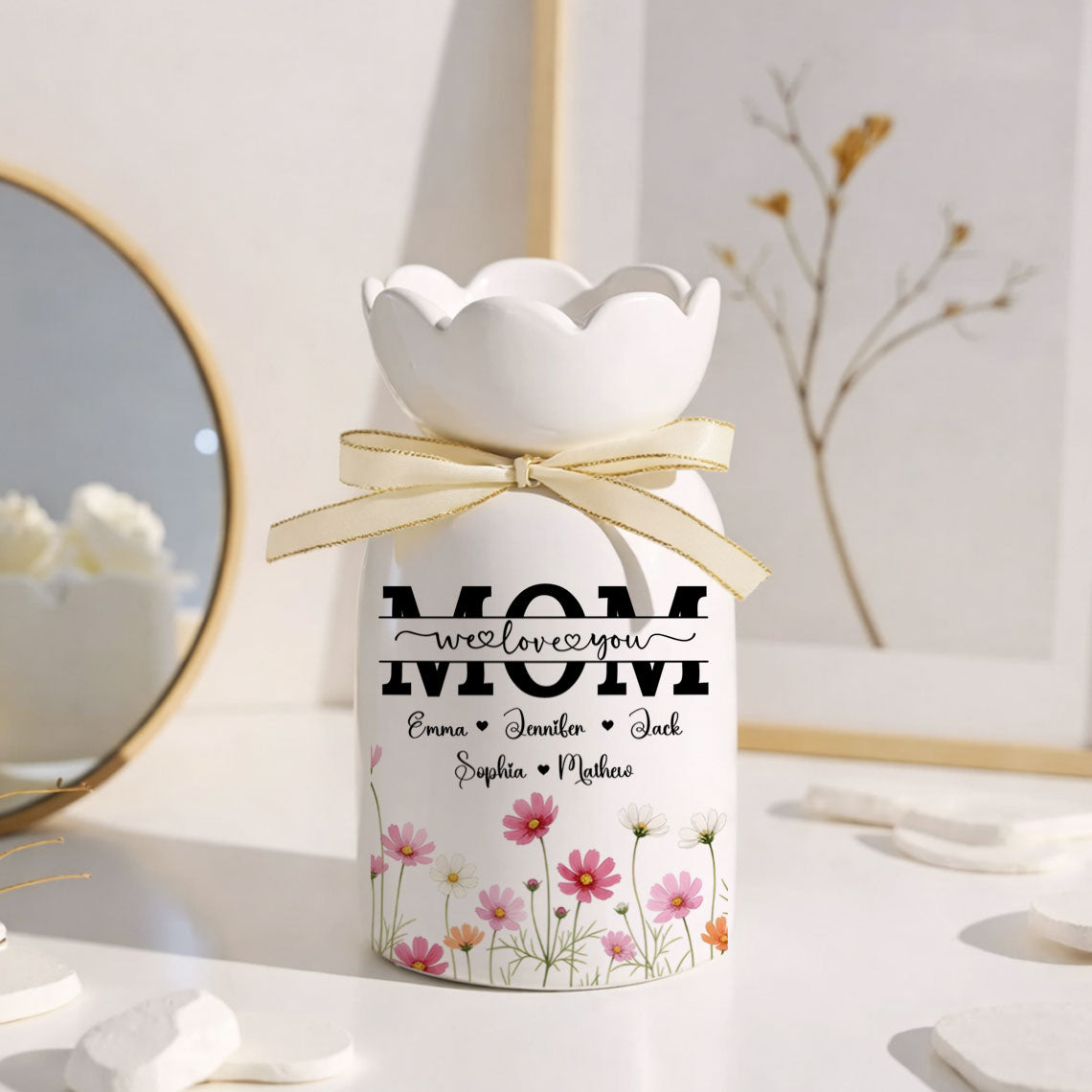 Mom We Love You - Personalized Custom Ribbon Tie Flower Vase