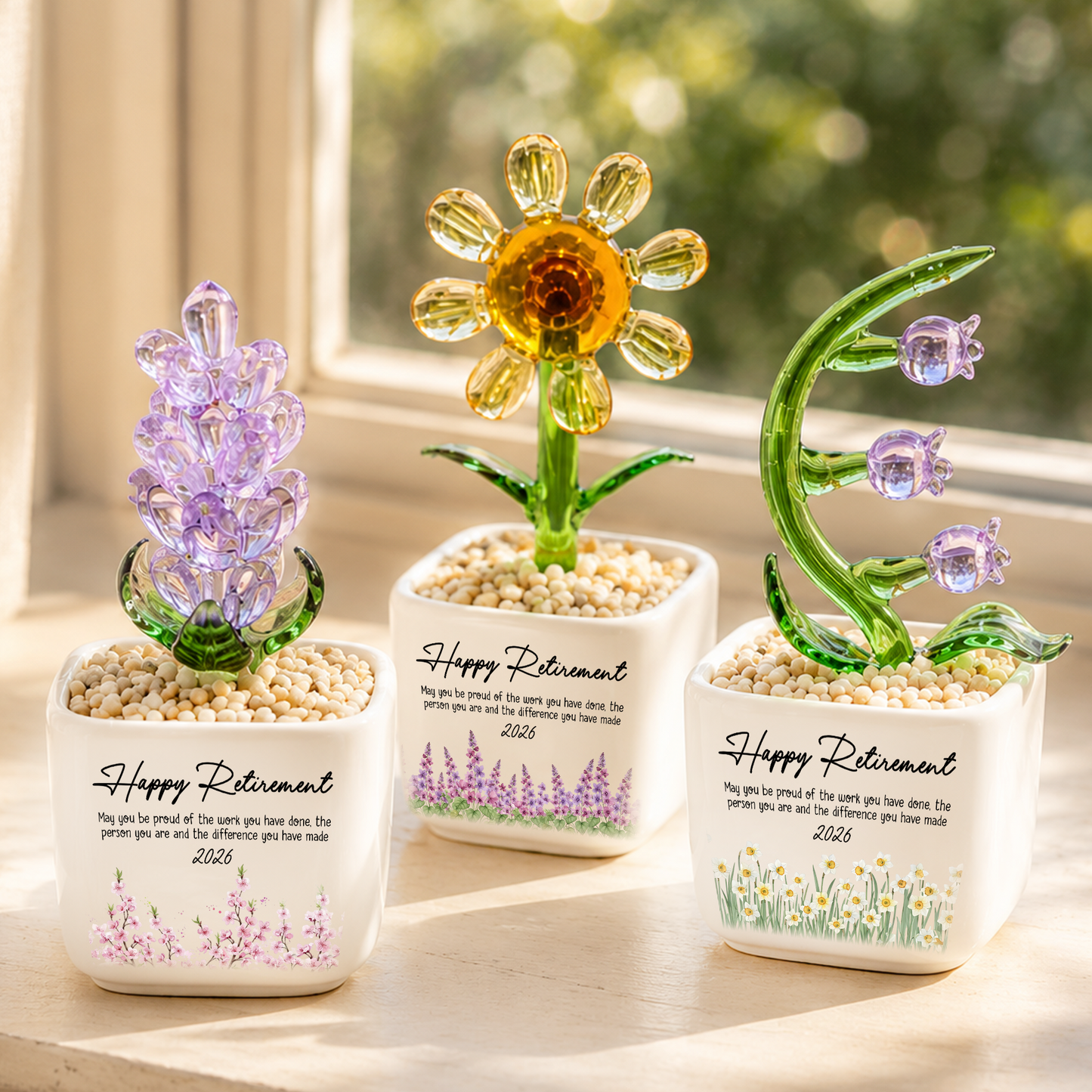 Happy Retirement Be Proud Of The Work - Personalized Custom Glass Everlasting Flowers