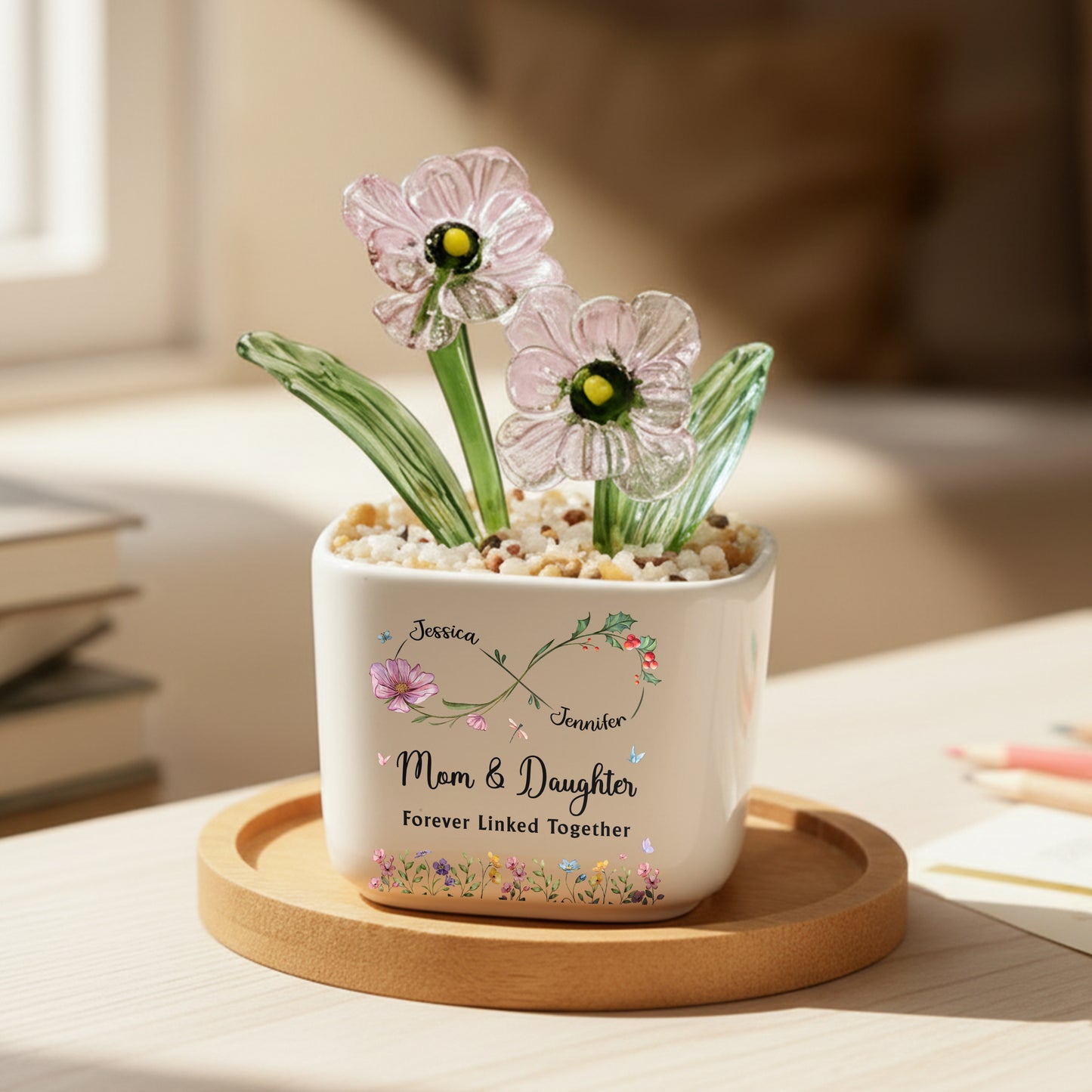 Mom Forever Be My Friend - Personalized Custom Glass Everlasting Flowers