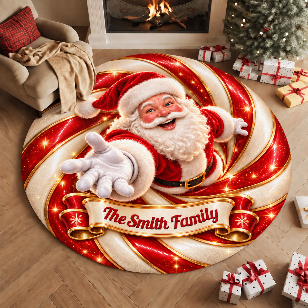 Jolly All Season Family Shaped Doormat - Personalized Christmas Decor 3D Round Rug
