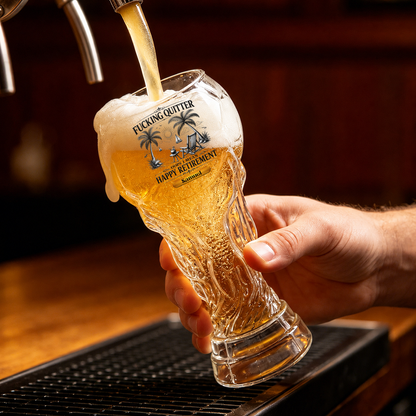 Oops I Mean Happy Retirement  Personalized Trophy Beer Glass - Match Day Beer Glass, Birthday Gift for Him, Gift for Dad