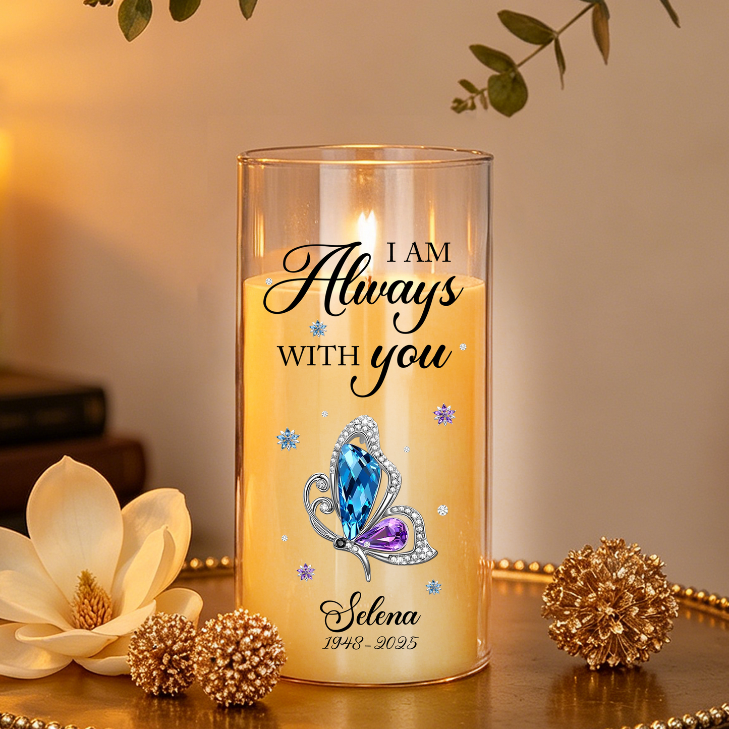 Custom Photo Memorial Always Loved Never Forgotten - Personalized Flameless LED Candle