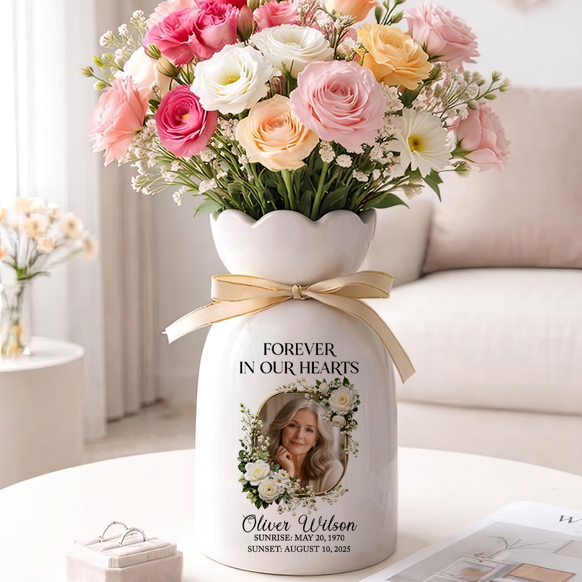 Forever In Our Heart - Personalized Custom Ribbon Tie Flower Vase