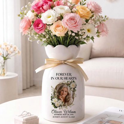 Forever In Our Heart - Personalized Custom Ribbon Tie Flower Vase