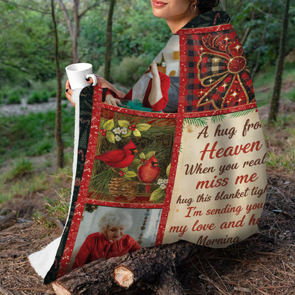 A Hug From Heaven Christmas Cross - Memorial Personalized Custom Blanket