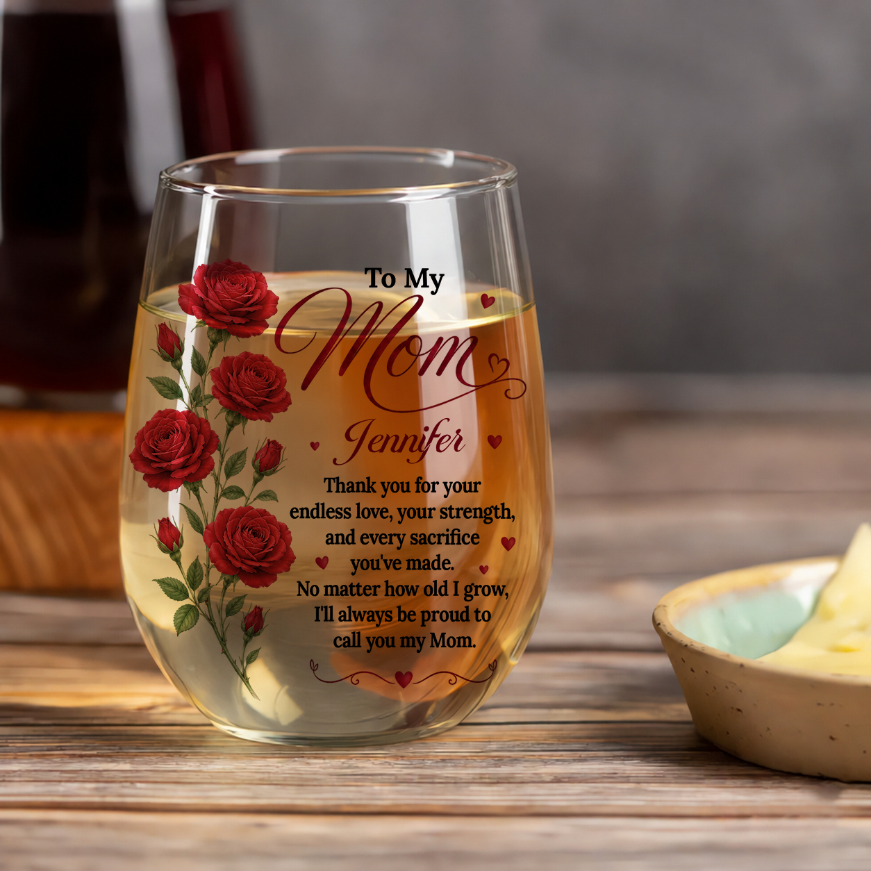 To My Mom Personalized Stemless Clear Glass – Custom Name & Birth Month Flower Gift Glass, 15oz, Mothers Birthday Gift