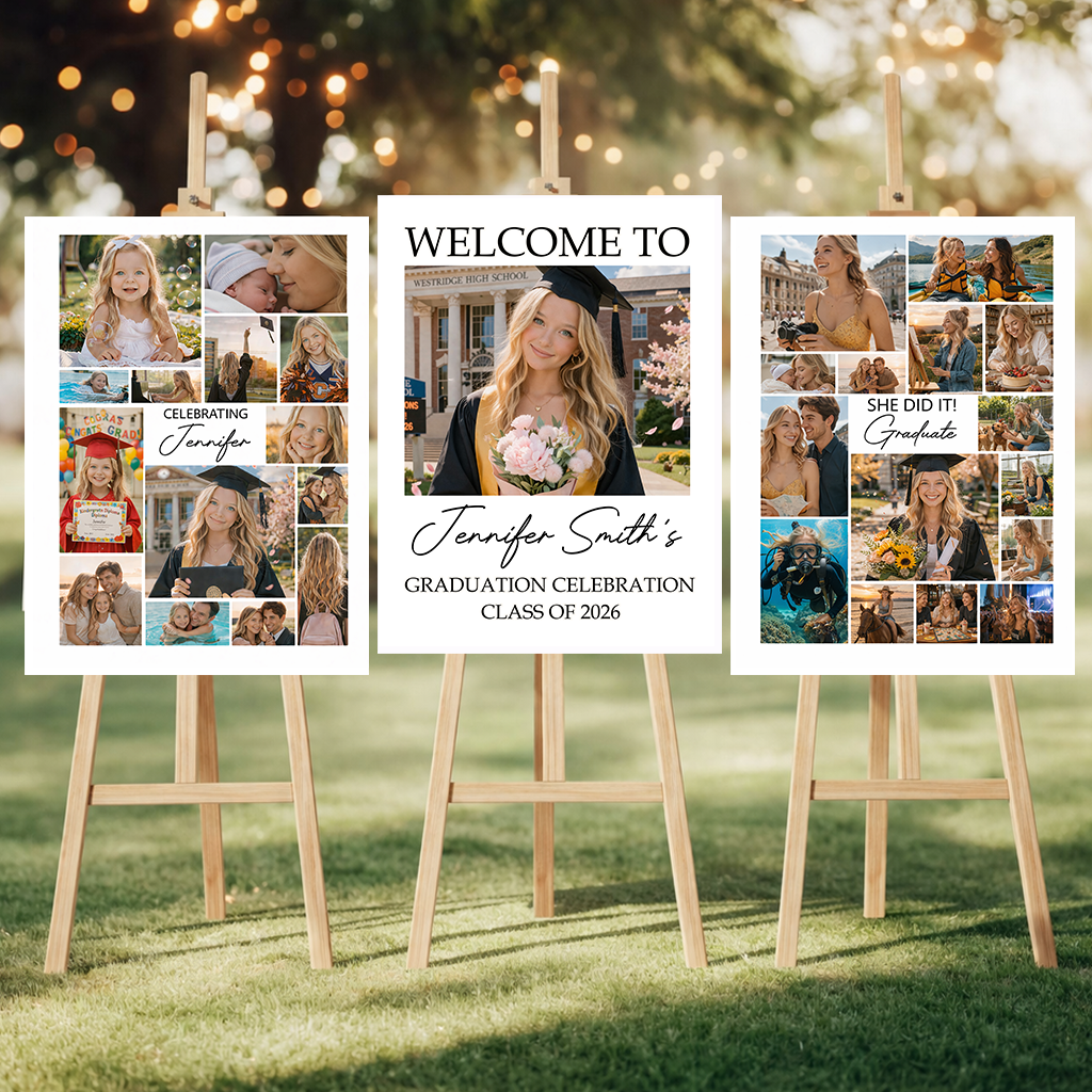 Graduation Combo 3 - Personalized Graduation Welcome Sign - Custom Photo Welcome Sign