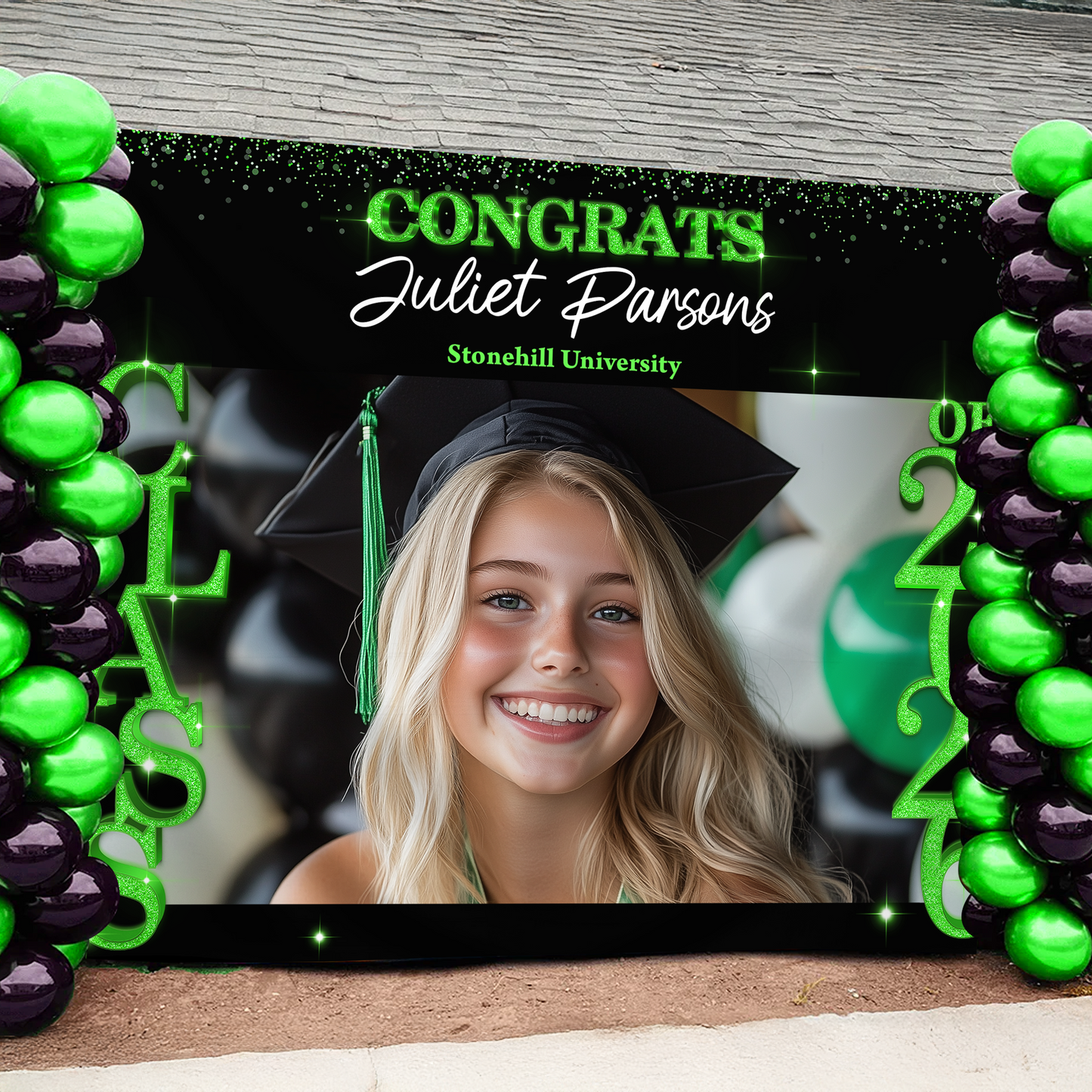 Class Of 2026 Glitter Graduation Decor - Personalized Congrats Graduation Backdrop
