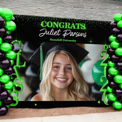 Class Of 2026 Glitter Graduation Decor - Personalized Congrats Graduation Backdrop