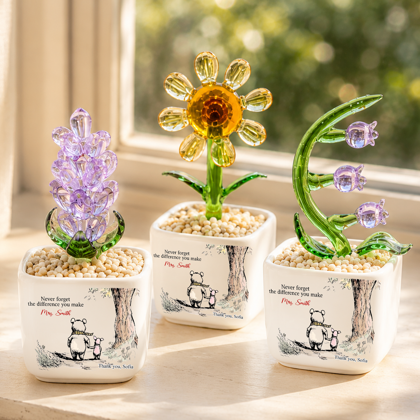 Never Forget The Difference You Make Thank You Teacher - Personalized Custom Glass Everlasting Flowers
