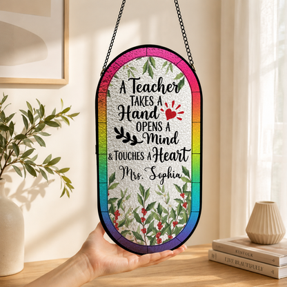 Teacher Name Gifts For Her - Personalized Rounded Rectangle Stained Glass Suncatcher