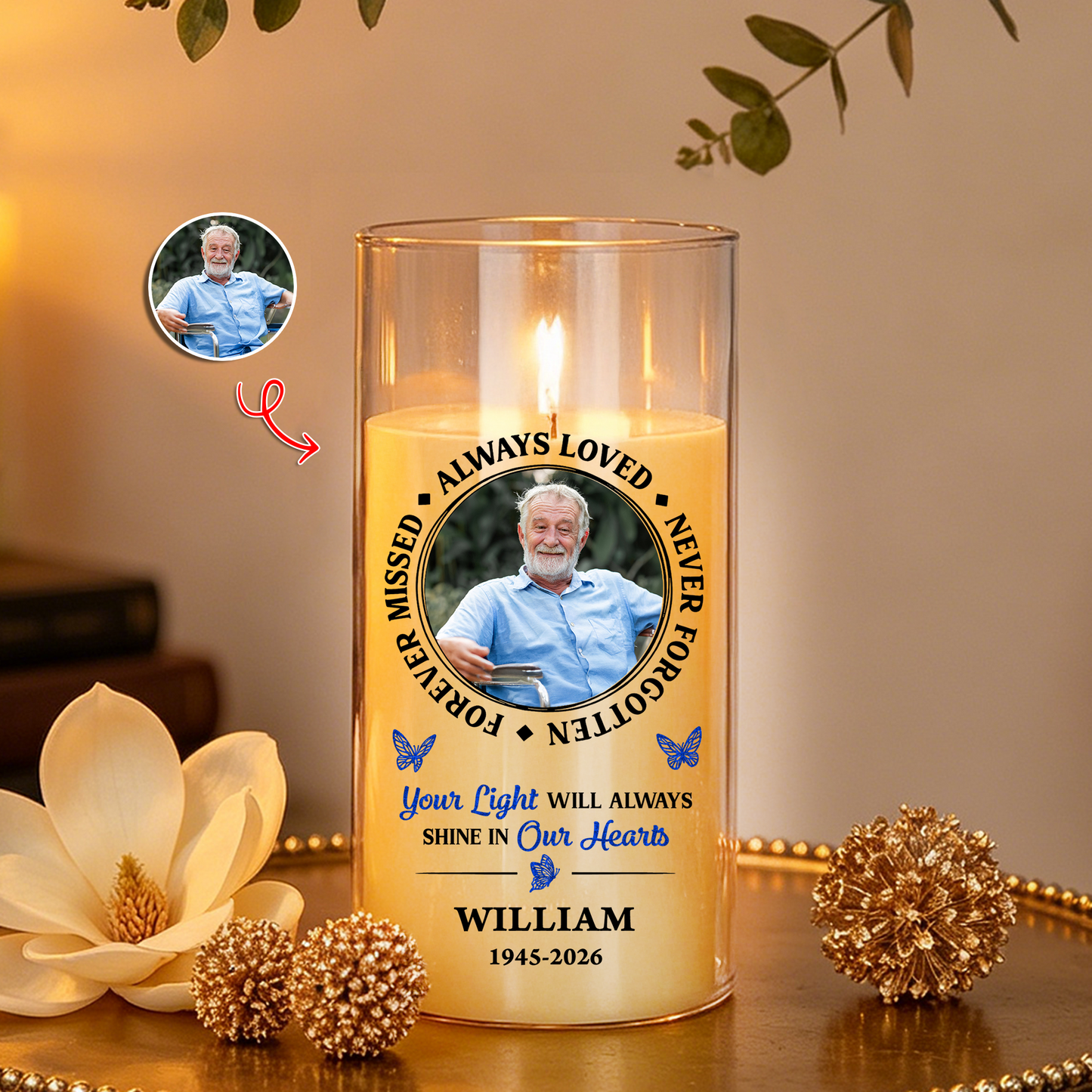 Never Forgotten Custom Photo Memorial - Personalized Flameless LED Candle
