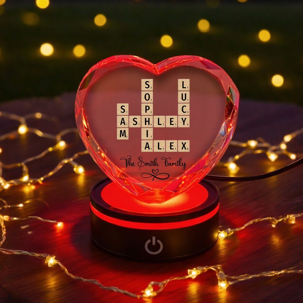 Family Names Crossword Art - Personalized Custom Crystal Led Light