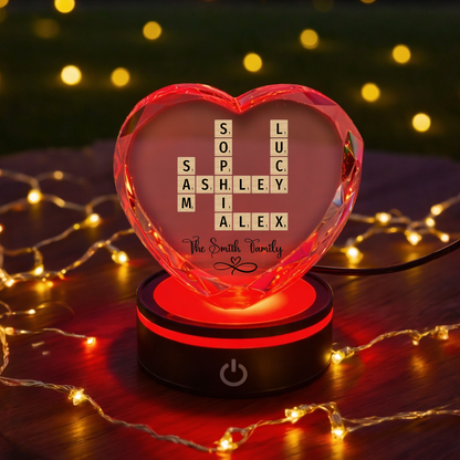 Family Names Crossword Art - Personalized Custom Crystal Led Light