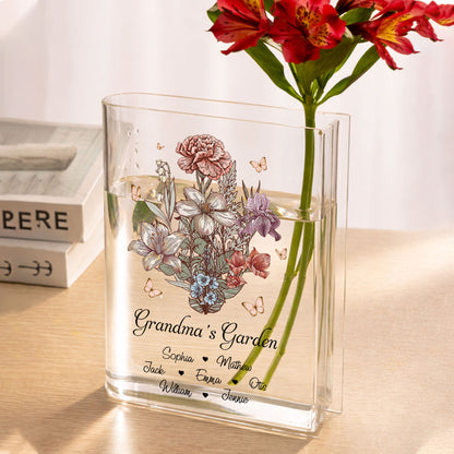 Grandma's Garden Family Birth Flower - Personalized Acrylic Book Vase