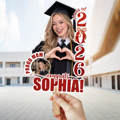 Personalized Graduation Face Fans With Wooden Handle - Fans Faces Class Of 2026