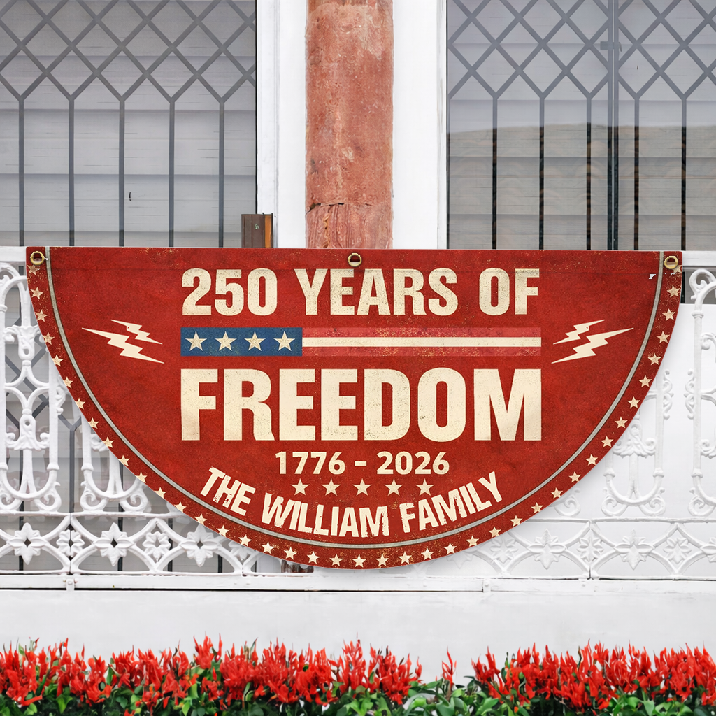 Freedom 250 Years Of Freedom Glitter Fan Flag - Custom Family Name Non-Pleated Fan Flag