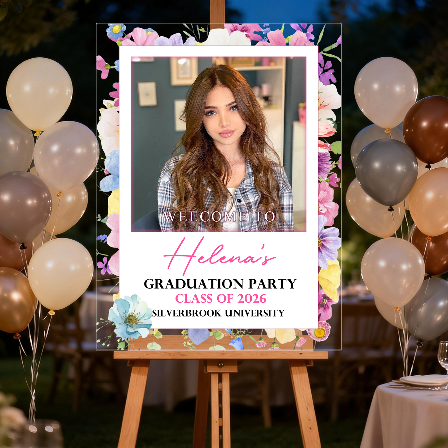 Flower Class Of 2026 Graduation - Personalized Graduation Welcome Sign - Custom Acrylic Celebration Sign