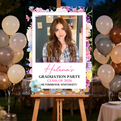 Flower Class Of 2026 Graduation - Personalized Graduation Welcome Sign - Custom Acrylic Celebration Sign
