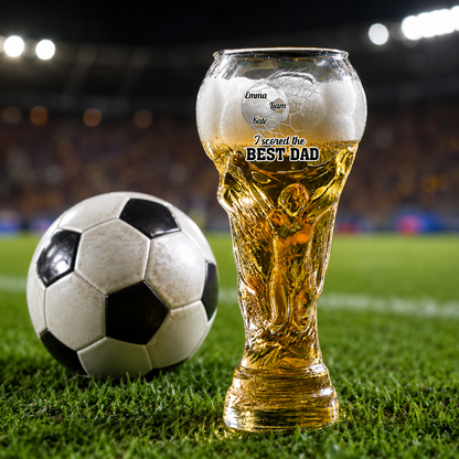 We Scored The Best Dad Personalized Trophy Beer Glass - Match Day Beer Glass, Birthday Gift for Him, Gift for Dad