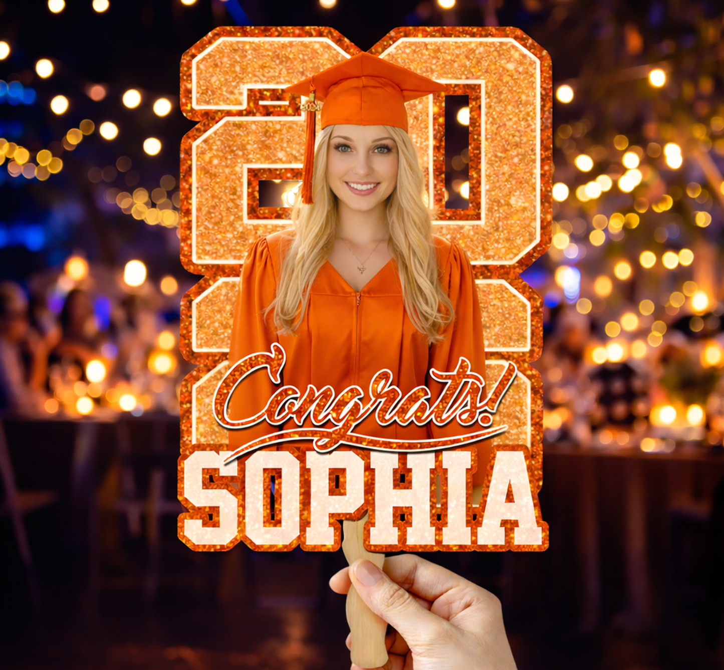 Personalized Congrats Face Fans With Wooden Handle - Fans Faces Class Of 2026