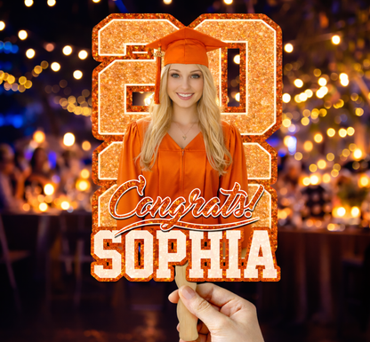 Personalized Congrats Face Fans With Wooden Handle - Fans Faces Class Of 2026
