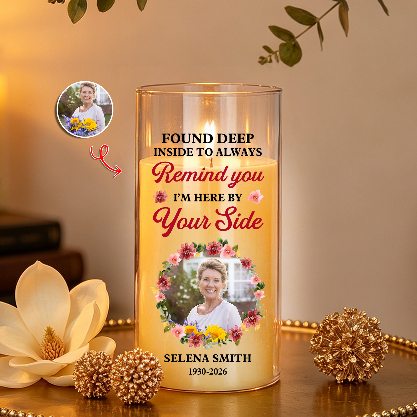 Remind You I Am Here Memorial Photo - Personalized Flameless LED Candle