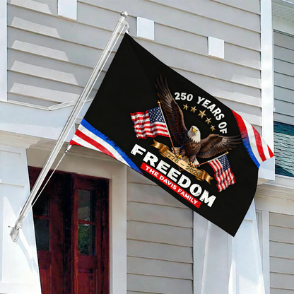 Custom Family Name 250 Years of Freedom American Flag - Semiquincentennial Eagle Flag - Personalized House Flag