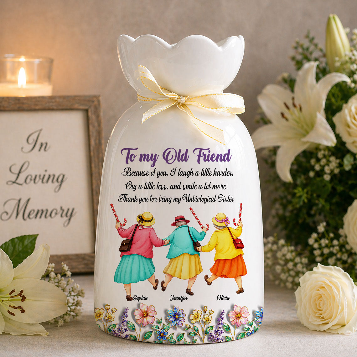 Cry A Little Less And Smile More - Personalized Custom Ribbon Tie Flower Vase