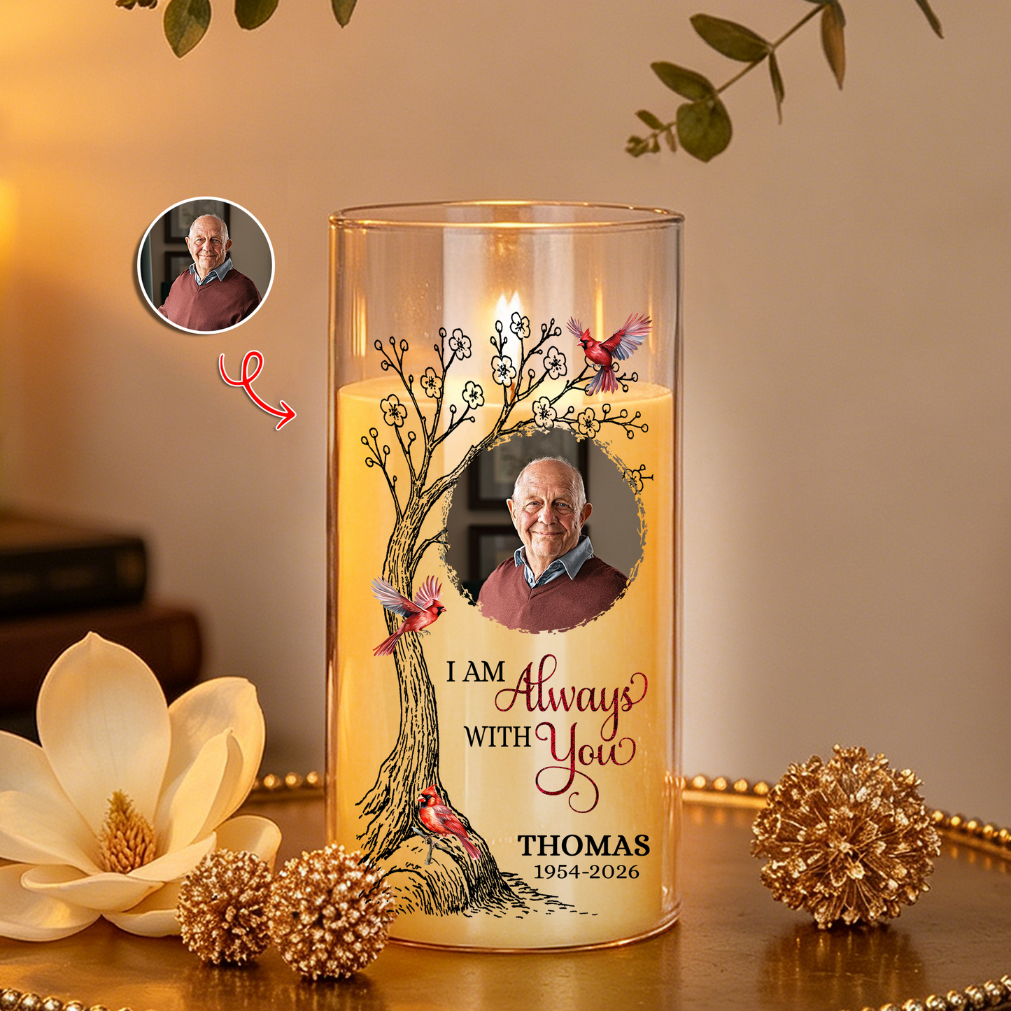 I Am Always With You Memorial Photo - Personalized Flameless LED Candle