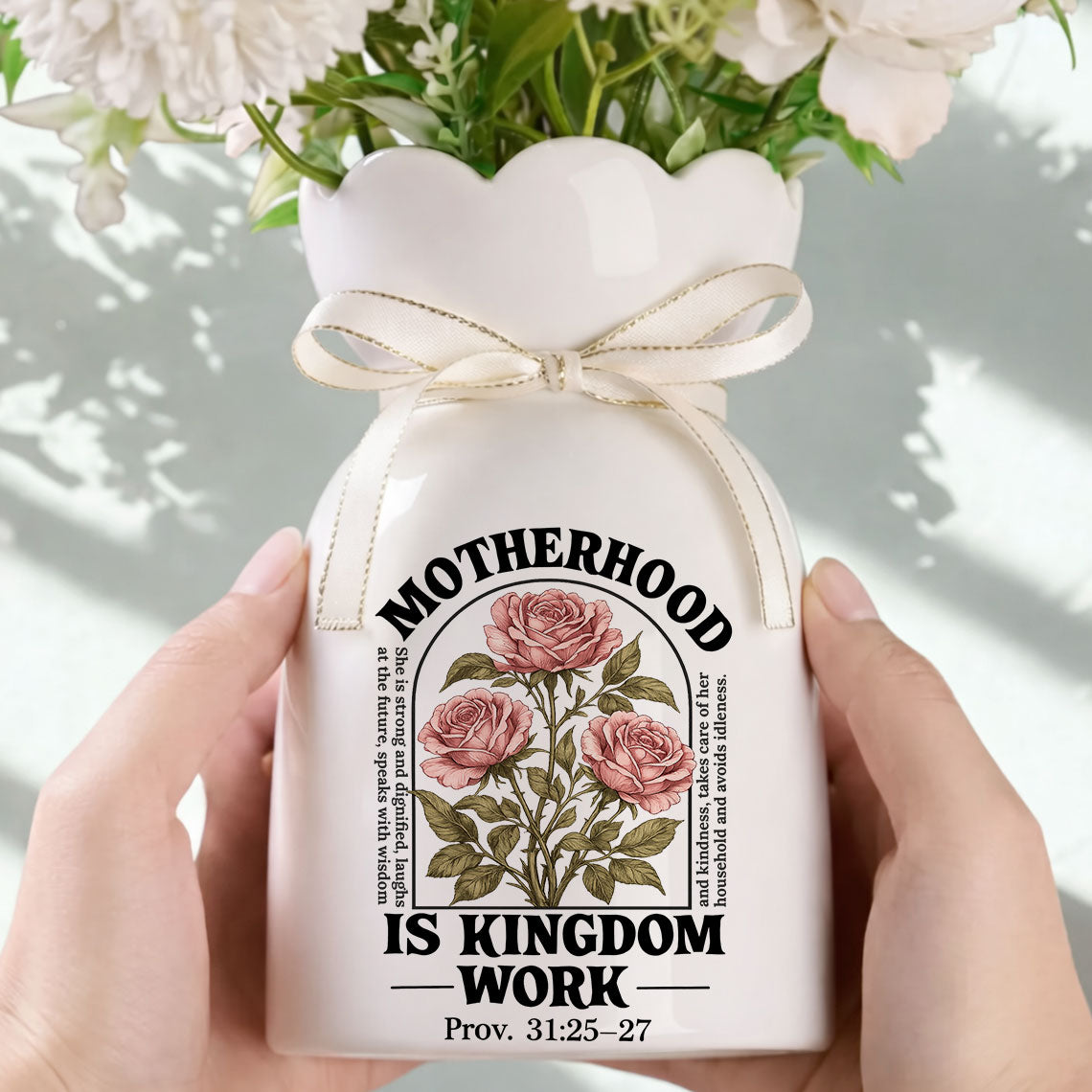 Motherhood - Personalized Custom Ribbon Tie Flower Vase