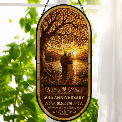 Our Anniversary - Personalized Oval Stained Glass Suncatcher