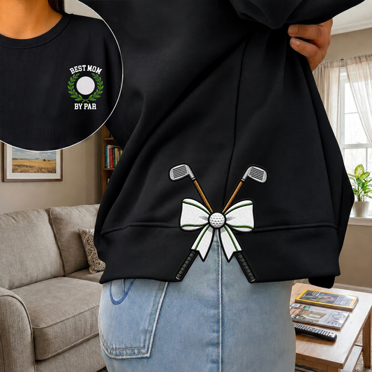 Embroidered Crewneck Hoodie Sweatshirt Side Bow Best Dad By Par Cut-Out- Custom Embroidered Unisex T-shirt
