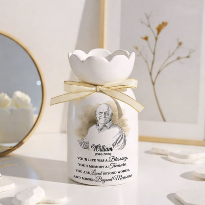 Custom Photo Pencil Sketch Memorial - Personalized Custom Ribbon Tie Flower Vase