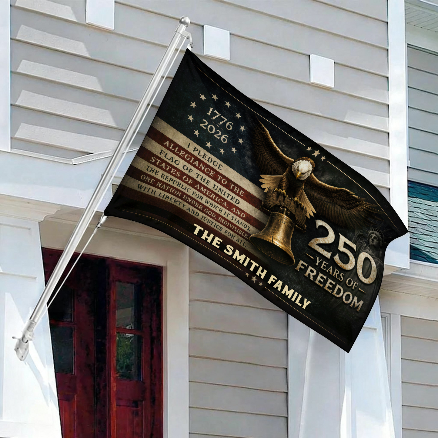 250 Years Of Freedom Birthday American Flag - Semiquincentennial Eagle Flag - Personalized House Flag