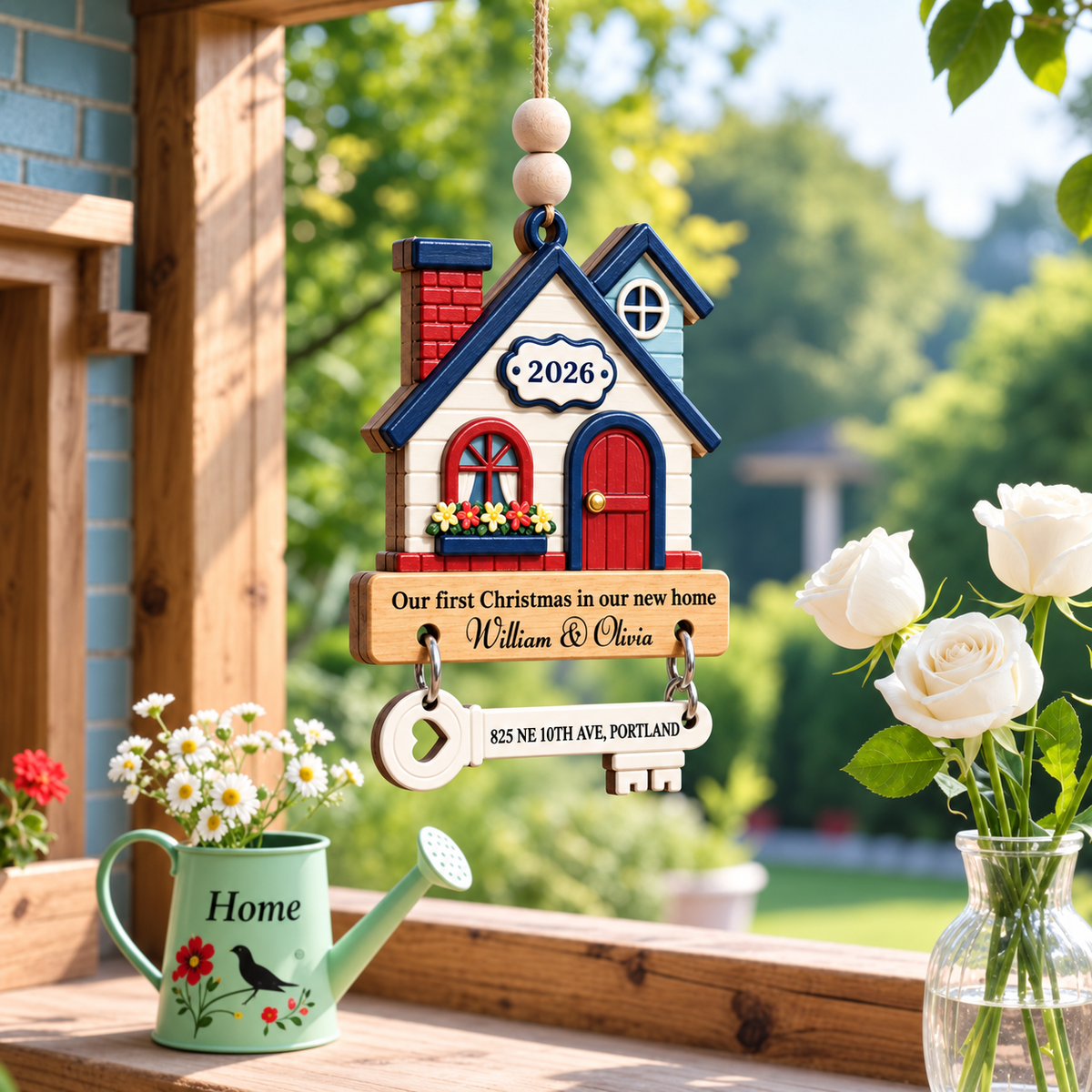 New Home Christmas Wooden Ornament With Tag - Personalized Gifts