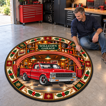 Christmas Garage Round Mat  - Personalized Quilted Mat Custom Shaped Doormat - Christmas Decor 3D Round Rug