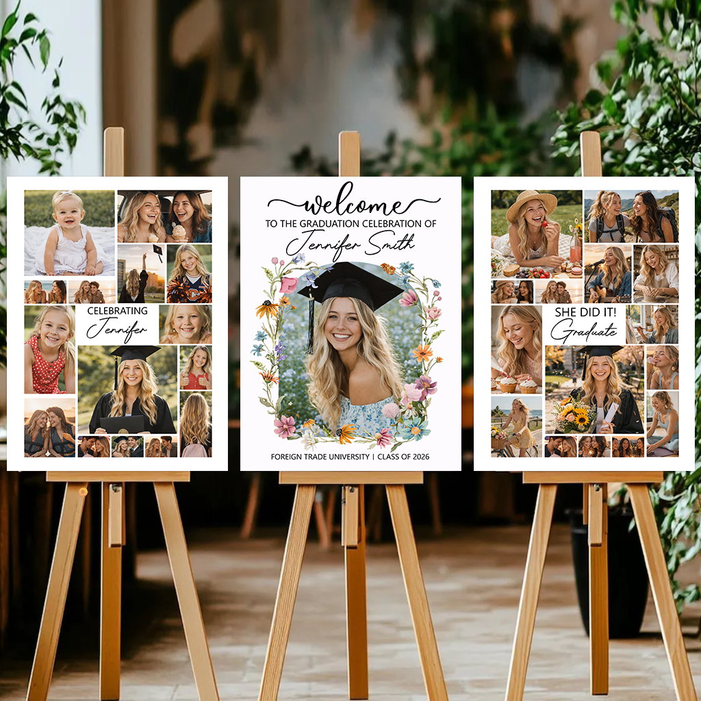 Congrats Graduation Combo 3 - Personalized Graduation Welcome Sign - Custom Photo Welcome Sign
